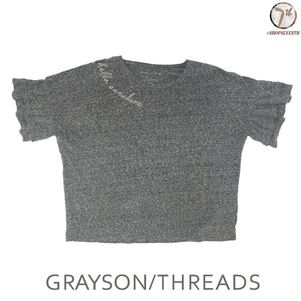 (40% OFF) Grayson Threads Gray & Pink Graphic Crop Top Flowy Ruffle Tee